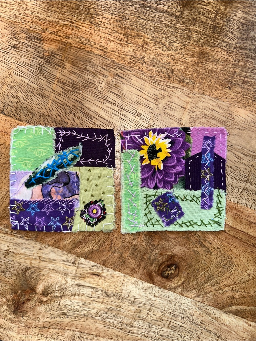 2026 fashion trend colors, purples & mint Fabric Patches, hand stitched Set of 2